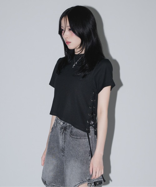 17HR(セブンティーンアワーズ)の「サイドレースアップリブTシャツ(Tシャツ/カットソー・レディース・ブルー/ホワイト/ブラック・FREE)」の20枚目の写真