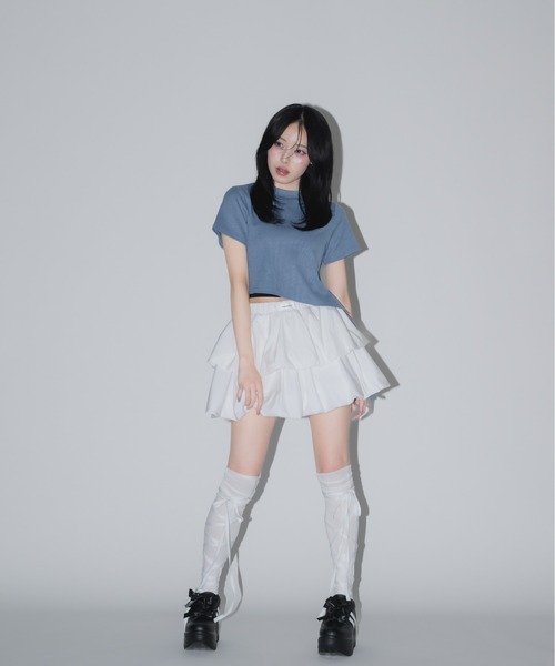 17HR(セブンティーンアワーズ)の「サイドレースアップリブTシャツ(Tシャツ/カットソー・レディース・ブルー/ホワイト/ブラック・FREE)」の12枚目の写真