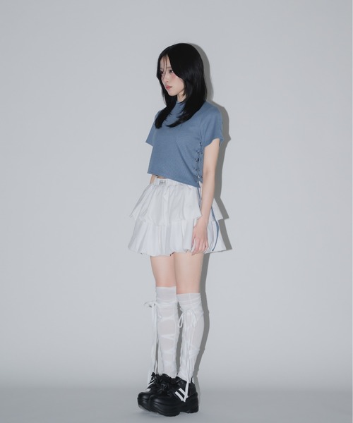 17HR（セブンティーンアワーズ）の「サイドレースアップリブTシャツ（Tシャツ/カットソー・レディース・ブルー/ホワイト/ブラック・FREE）」の22枚目の写真