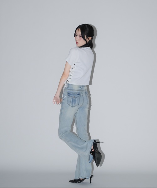 17HR(セブンティーンアワーズ)の「サイドレースアップリブTシャツ(Tシャツ/カットソー・レディース・ブルー/ホワイト/ブラック・FREE)」の18枚目の写真