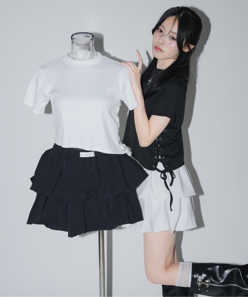 17HR(セブンティーンアワーズ)の「サイドレースアップリブTシャツ(Tシャツ/カットソー・レディース・ブルー/ホワイト/ブラック・FREE)」の5枚目の写真