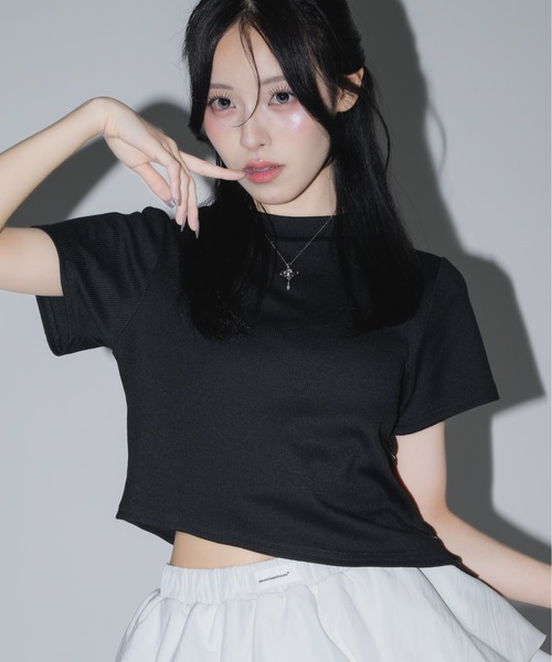 17HR(セブンティーンアワーズ)の「サイドレースアップリブTシャツ(Tシャツ/カットソー・レディース・ブルー/ホワイト/ブラック・FREE)」の9枚目の写真