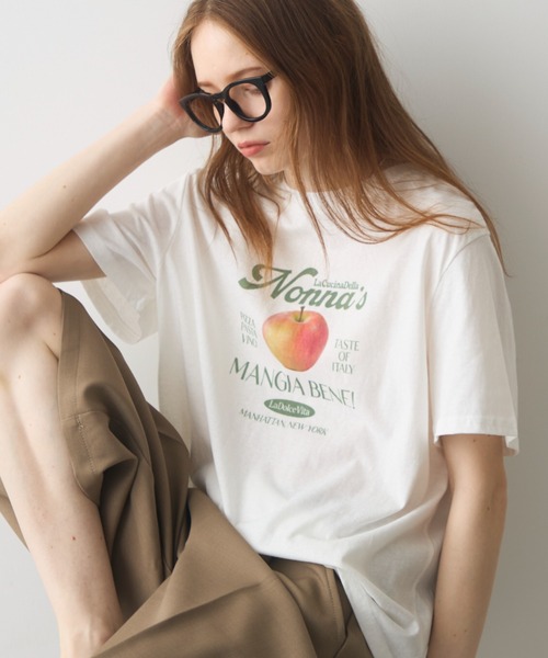 Crisp(クリスプ)の「apple print T / アップルプリントT(Tシャツ/カットソー・レディース・イエロー/ホワイト・FREE)」の2枚目の写真
