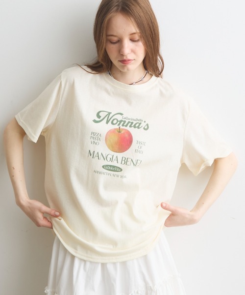 Crisp(クリスプ)の「apple print T / アップルプリントT(Tシャツ/カットソー・レディース・イエロー/ホワイト・FREE)」の1枚目の写真