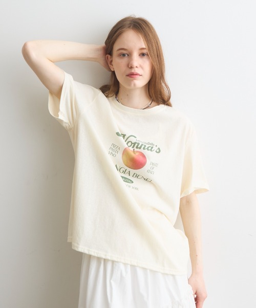 Crisp(クリスプ)の「apple print T / アップルプリントT(Tシャツ/カットソー・レディース・イエロー/ホワイト・FREE)」の7枚目の写真