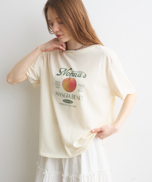 Crisp(クリスプ)の「apple print T / アップルプリントT(Tシャツ/カットソー・レディース・イエロー/ホワイト・FREE)」の8枚目の写真