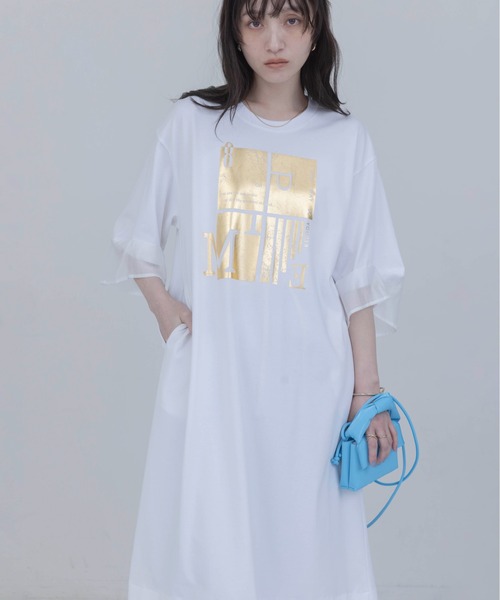 Eimee Law(エイミーロウ)の「箔プリント タックスリーブワンピース(ワンピース・レディース・オフホワイト/ブラック・FREE)」の6枚目の写真