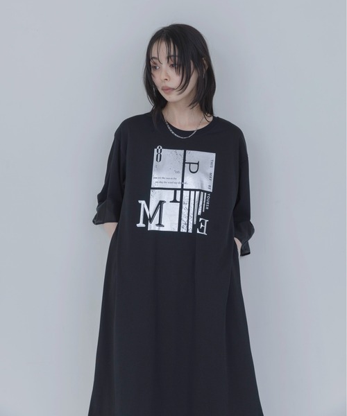 Eimee Law(エイミーロウ)の「箔プリント タックスリーブワンピース(ワンピース・レディース・オフホワイト/ブラック・FREE)」の14枚目の写真