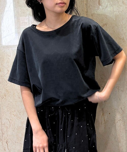 Rouge vif(ルージュヴィフ)の「ヴィンテージキュプラジャージー半袖プルオーバー/Tシャツ/通勤/夏服/日本製(Tシャツ/カットソー・レディース・ブラック/ホワイト/ベージュ・フリー)」の3枚目の写真