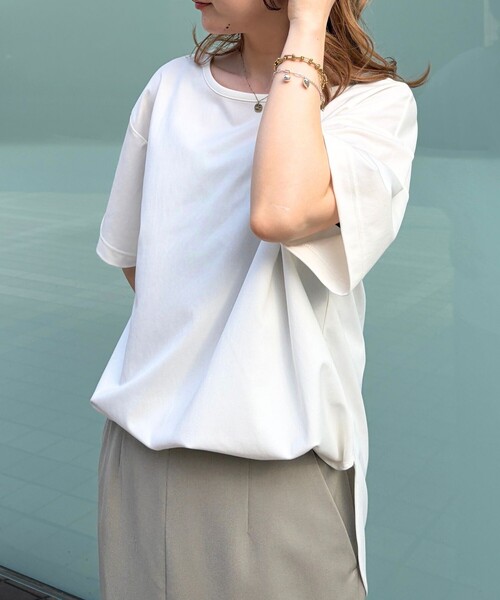 Rouge vif(ルージュヴィフ)の「ヴィンテージキュプラジャージー半袖プルオーバー/Tシャツ/通勤/夏服/日本製(Tシャツ/カットソー・レディース・ブラック/ホワイト/ベージュ・フリー)」の4枚目の写真
