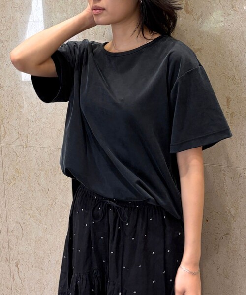 Rouge vif(ルージュヴィフ)の「ヴィンテージキュプラジャージー半袖プルオーバー/Tシャツ/通勤/夏服/日本製(Tシャツ/カットソー・レディース・ブラック/ホワイト/ベージュ・フリー)」の9枚目の写真