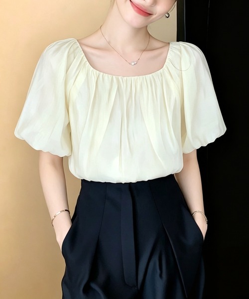 AMAJI(アマジ)の「ドールブラウス シフォン 半袖トップス(シャツ/ブラウス・レディース・ライトピンク/ベージュ・X-LARGE/LARGE/MEDIUM/SMALL)」の2枚目の写真