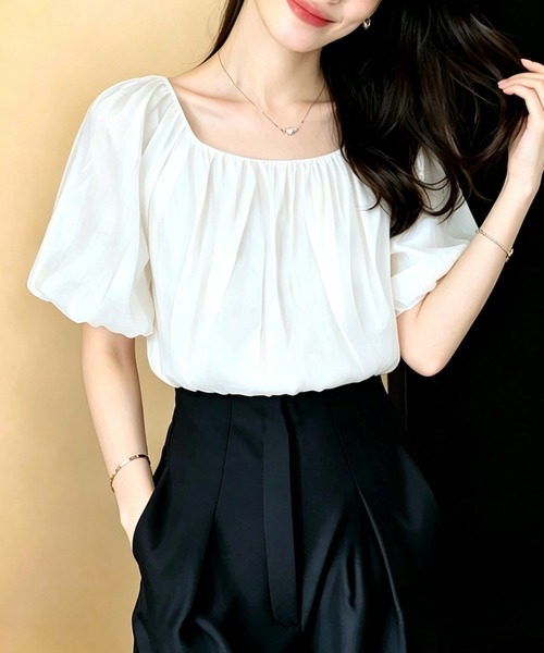 AMAJI(アマジ)の「ドールブラウス シフォン 半袖トップス(シャツ/ブラウス・レディース・ライトピンク/ベージュ・X-LARGE/LARGE/MEDIUM/SMALL)」の5枚目の写真