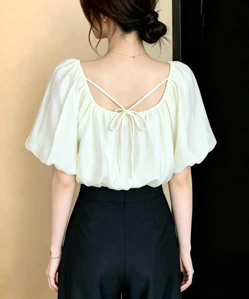 AMAJI(アマジ)の「ドールブラウス シフォン 半袖トップス(シャツ/ブラウス・レディース・ライトピンク/ベージュ・X-LARGE/LARGE/MEDIUM/SMALL)」の3枚目の写真