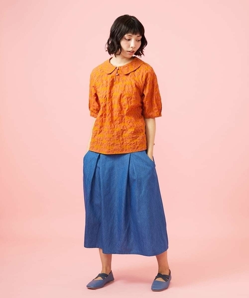 Jocomomola(ホコモモラ)の「Flor デニム 刺繍入りフレアスカート(デニムスカート・レディース・ネイビー/ブルー・40)」の22枚目の写真