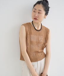 《WEB限定》クロシェ編みノースリーブニット