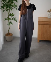 異素材 フロント ジップ サロペット パンツ