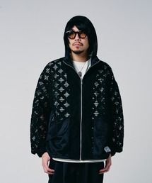 【EFFECTEN】Flower mesh zip hoodie