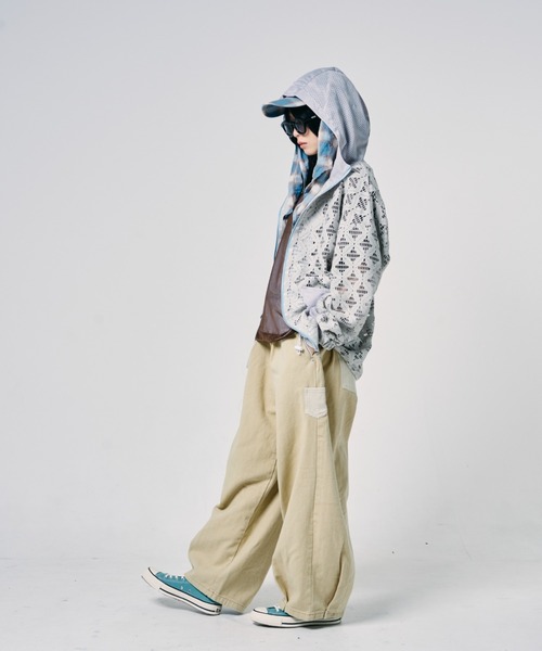 EFFECTEN(エフェクテン)の「【EFFECTEN】Flower mesh zip hoodie(パーカー・メンズ・グレー/ブラック・FREE)」の3枚目の写真