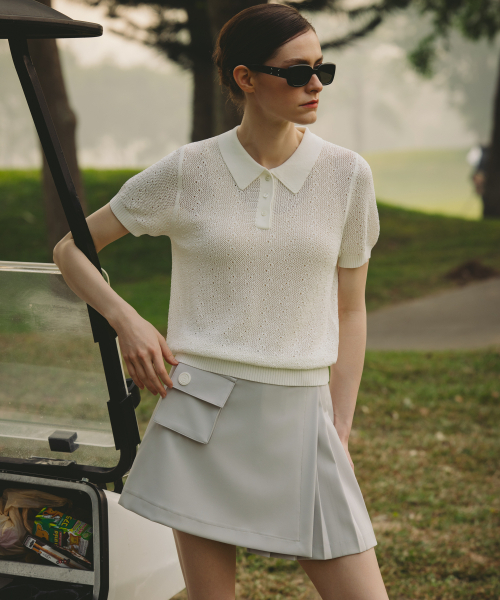 OBER GOLF（オーベルゴルフ）の「スカシテクスチャーカラーニット（ホワイト）（Tシャツ/カットソー・レディース・ホワイト・FREE）」の2枚目の写真