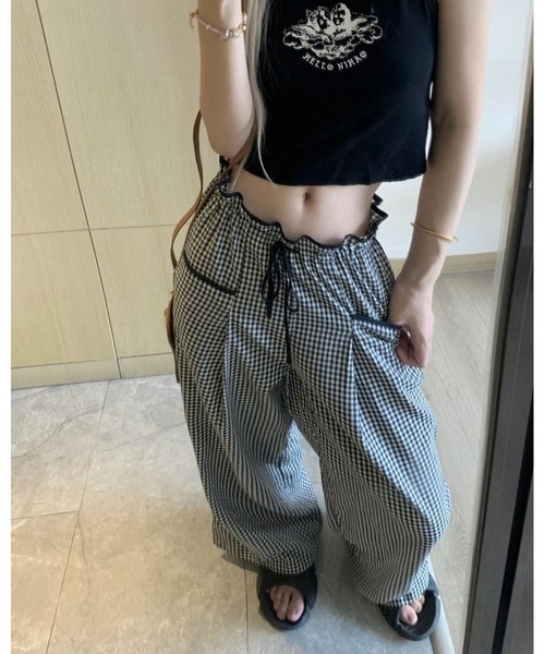 inst.ALL(インストール)の「ギンガムチェックイージーワイドパンツ(その他パンツ・レディース・ブラック×ホワイト・M/L)」の3枚目の写真