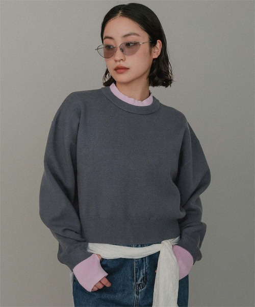 miette(ミエット)の「スウェットライクフィンガーニットプルオーバー(ニット/セーター・レディース・ライトグレー/ブラウン/グレー・FREE)」の10枚目の写真