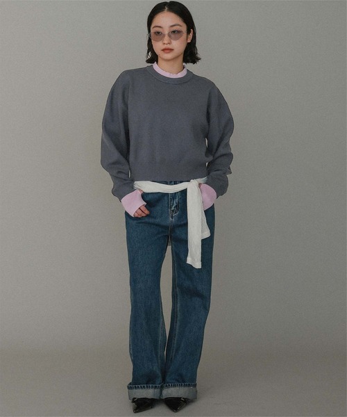 miette(ミエット)の「スウェットライクフィンガーニットプルオーバー(ニット/セーター・レディース・ライトグレー/ブラウン/グレー・FREE)」の11枚目の写真