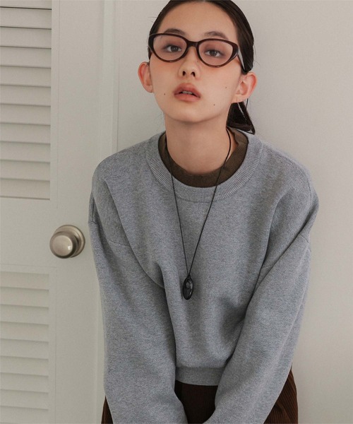 miette(ミエット)の「スウェットライクフィンガーニットプルオーバー(ニット/セーター・レディース・ライトグレー/ブラウン/グレー・FREE)」の7枚目の写真