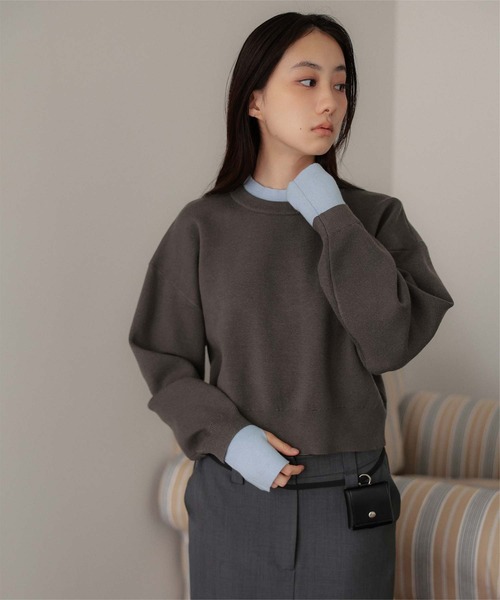 miette(ミエット)の「スウェットライクフィンガーニットプルオーバー(ニット/セーター・レディース・ライトグレー/ブラウン/グレー・FREE)」の17枚目の写真