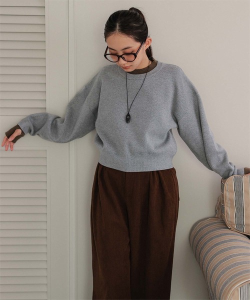 miette(ミエット)の「スウェットライクフィンガーニットプルオーバー(ニット/セーター・レディース・ライトグレー/ブラウン/グレー・FREE)」の8枚目の写真