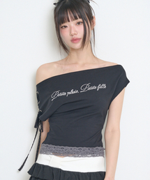 レーストリミングTシャツブラック