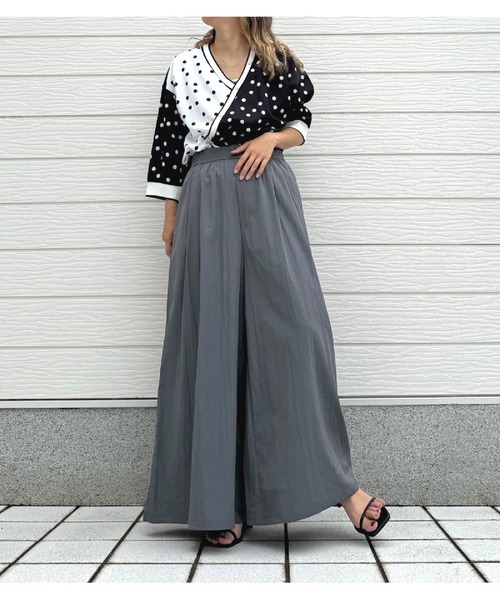 Q（キュー）の「ギャザーワイドパンツ（その他パンツ・レディース・ピンク/チャコールグレー・MEDIUM）」の7枚目の写真