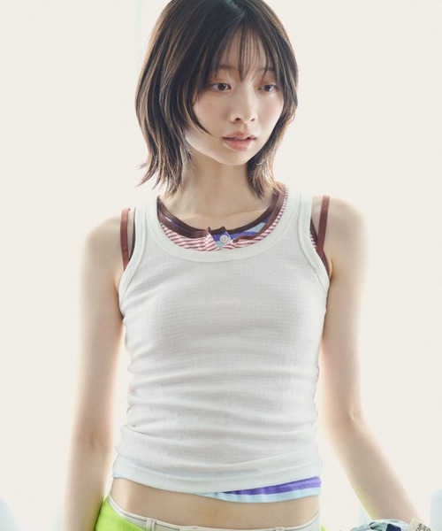 common gull products.(コモンガルプロダクツ)の「若葉雨とアイレットタンクトップ(タンクトップ・レディース・グレー系/レッド系/ホワイト系・S/M/L)」の2枚目の写真