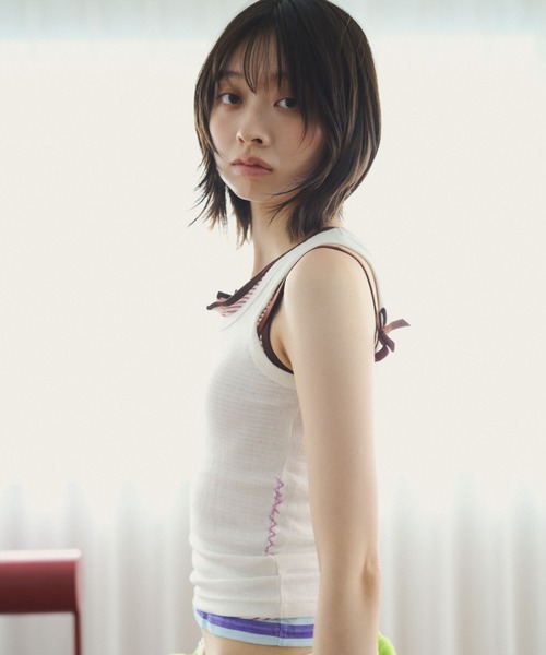 common gull products.(コモンガルプロダクツ)の「若葉雨とアイレットタンクトップ(タンクトップ・レディース・グレー系/レッド系/ホワイト系・S/M/L)」の22枚目の写真