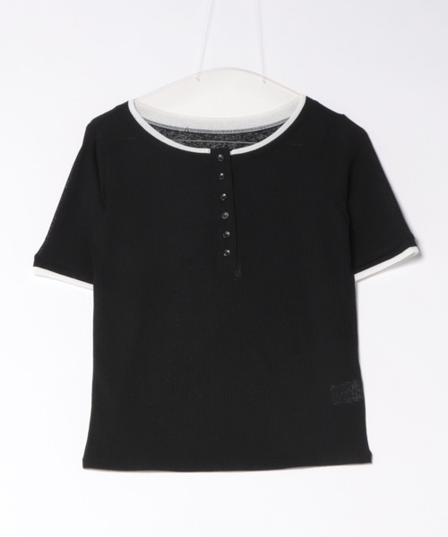 TRIANGLE PALETTE(トライアングルパレット)の「配色ヘンリーネック シアーリブ半袖Tシャツ/レイヤード風(Tシャツ/カットソー・レディース・ブルー/ブラウン/ホワイト/ブラック・FREE)」の22枚目の写真