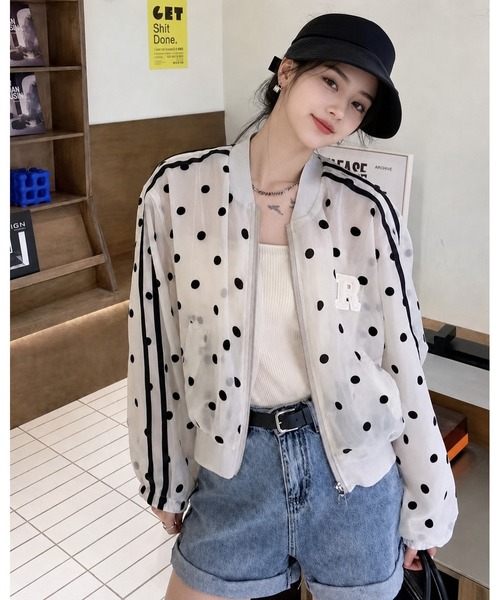 inst.ALL(インストール)の「ラインドットシアーブルゾン(ブルゾン・レディース・オフホワイト/ピンク/ライトベージュ・M)」の6枚目の写真