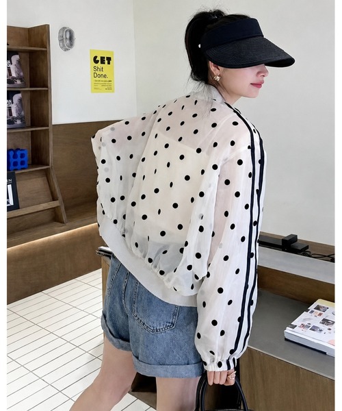 inst.ALL(インストール)の「ラインドットシアーブルゾン(ブルゾン・レディース・オフホワイト/ピンク/ライトベージュ・M)」の7枚目の写真