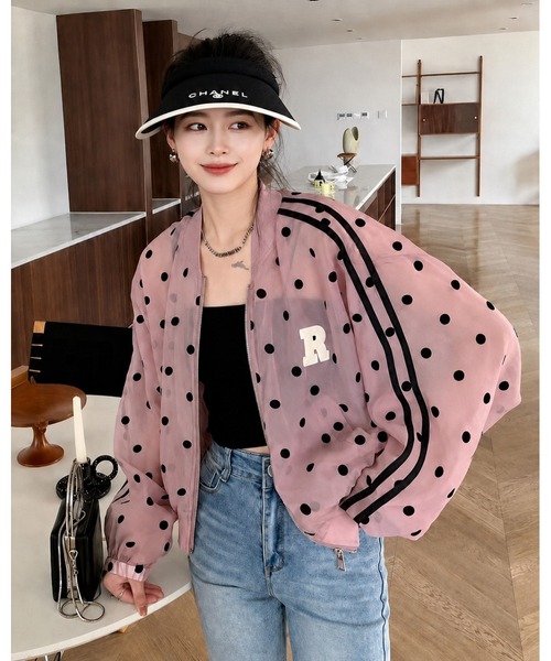 inst.ALL(インストール)の「ラインドットシアーブルゾン(ブルゾン・レディース・オフホワイト/ピンク/ライトベージュ・M)」の10枚目の写真