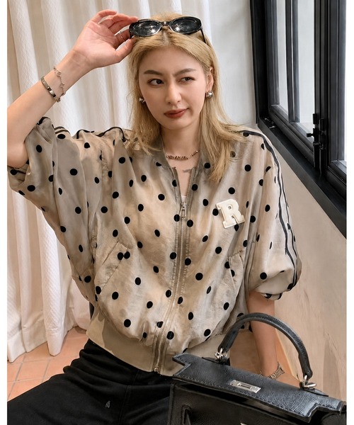 inst.ALL(インストール)の「ラインドットシアーブルゾン(ブルゾン・レディース・オフホワイト/ピンク/ライトベージュ・M)」の15枚目の写真