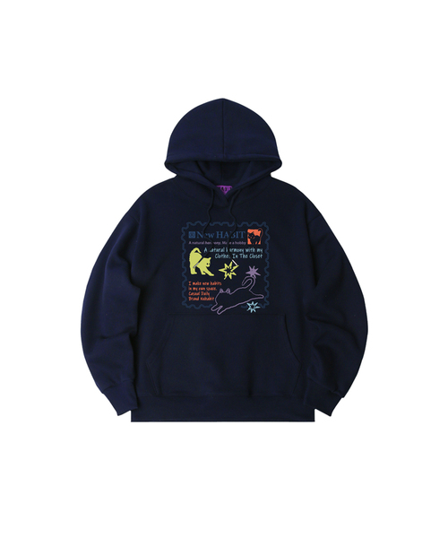 NUHABIT（ニューハビット）の「N/H POST オーバーサイズ 裏起毛 フードパーカー (GOH4-6NH1371)（パーカー・メンズ・ネイビー/ホワイト/ブラック/ライトグレー/アッシュグレー/アイボリー・MEDIUM/LARGE/X-LARGE）」の6枚目の写真
