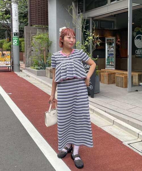 HELLO.SANFRANCISCO(ハローサンフランシスコ)の「【HELLO.SANFRANCISCO/ハローサンフランシスコ】マルチウェイフリル付ボーダーワンピ(ワンピース・レディース・レッド/ブルー・ONE SIZE)」の7枚目の写真