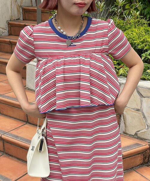 HELLO.SANFRANCISCO(ハローサンフランシスコ)の「【HELLO.SANFRANCISCO/ハローサンフランシスコ】マルチウェイフリル付ボーダーワンピ(ワンピース・レディース・レッド/ブルー・ONE SIZE)」の10枚目の写真