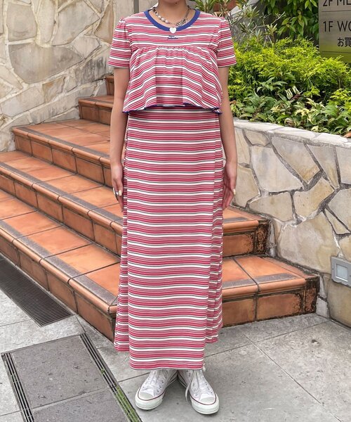 HELLO.SANFRANCISCO(ハローサンフランシスコ)の「【HELLO.SANFRANCISCO/ハローサンフランシスコ】マルチウェイフリル付ボーダーワンピ(ワンピース・レディース・レッド/ブルー・ONE SIZE)」の21枚目の写真