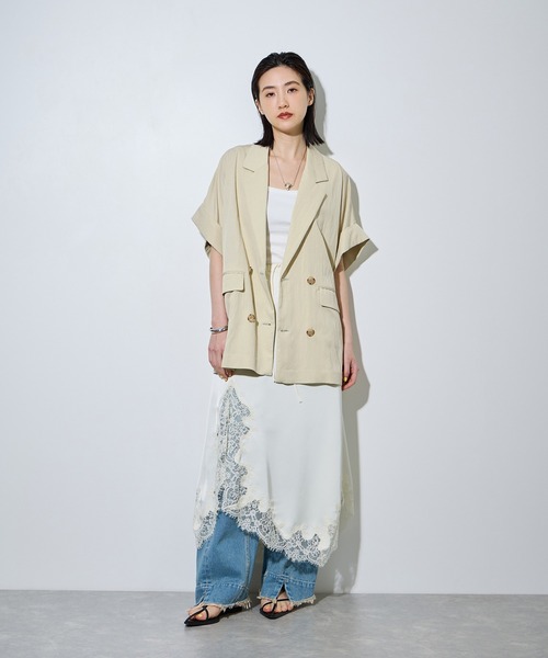 ADAM ET ROPE'（アダムエロペ）の「【定番】ショートスリーブシャツジャケット（テーラードジャケット・レディース・ホワイト系その他5/ダークブラウン/ブラック・FREE）」の4枚目の写真