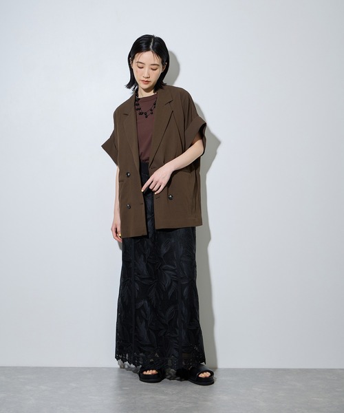 ADAM ET ROPE'（アダムエロペ）の「【定番】ショートスリーブシャツジャケット（テーラードジャケット・レディース・ホワイト系その他5/ダークブラウン/ブラック・FREE）」の5枚目の写真