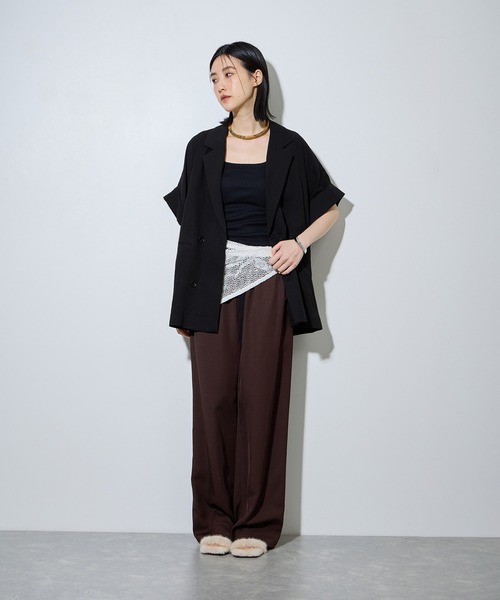 ADAM ET ROPE'（アダムエロペ）の「【定番】ショートスリーブシャツジャケット（テーラードジャケット・レディース・ホワイト系その他5/ダークブラウン/ブラック・FREE）」の6枚目の写真