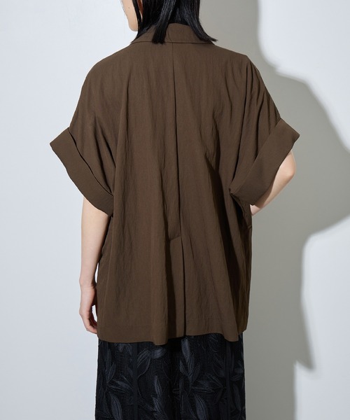 ADAM ET ROPE'（アダムエロペ）の「【定番】ショートスリーブシャツジャケット（テーラードジャケット・レディース・ホワイト系その他5/ダークブラウン/ブラック・FREE）」の9枚目の写真