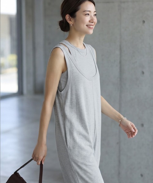STYLE DELI（スタイルデリ）の「【selection】セパレート可能／レイヤードサロペット（サロペット/オーバーオール・レディース・ブラック/ライトグレー・FREE）」の4枚目の写真