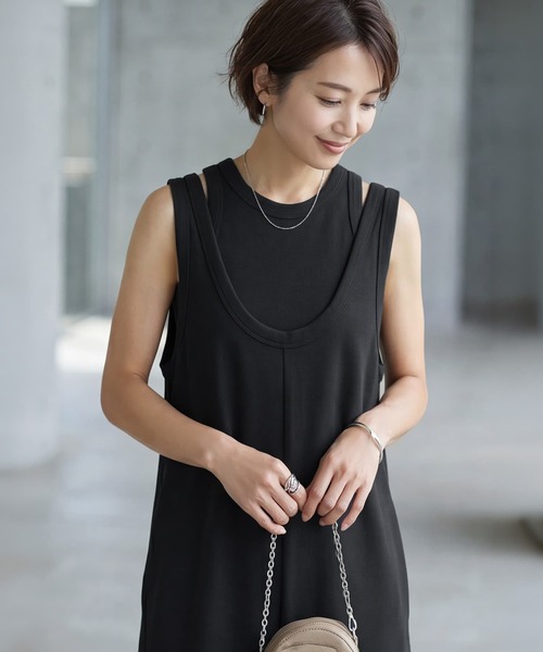 STYLE DELI（スタイルデリ）の「【selection】セパレート可能／レイヤードサロペット（サロペット/オーバーオール・レディース・ブラック/ライトグレー・FREE）」の10枚目の写真