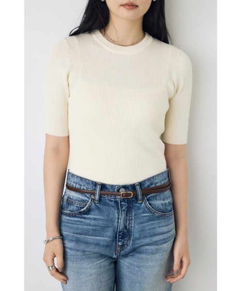 AZUL by moussy(アズールバイマウジー)の「【身長/骨格別着用画像あり】ハーフスリーブクルーネックニットトップス 秋服 半袖 無地 春服(ニット/セーター・レディース・アイボリー/ボルドー/ブラック/杢グレー・FREE)」の5枚目の写真